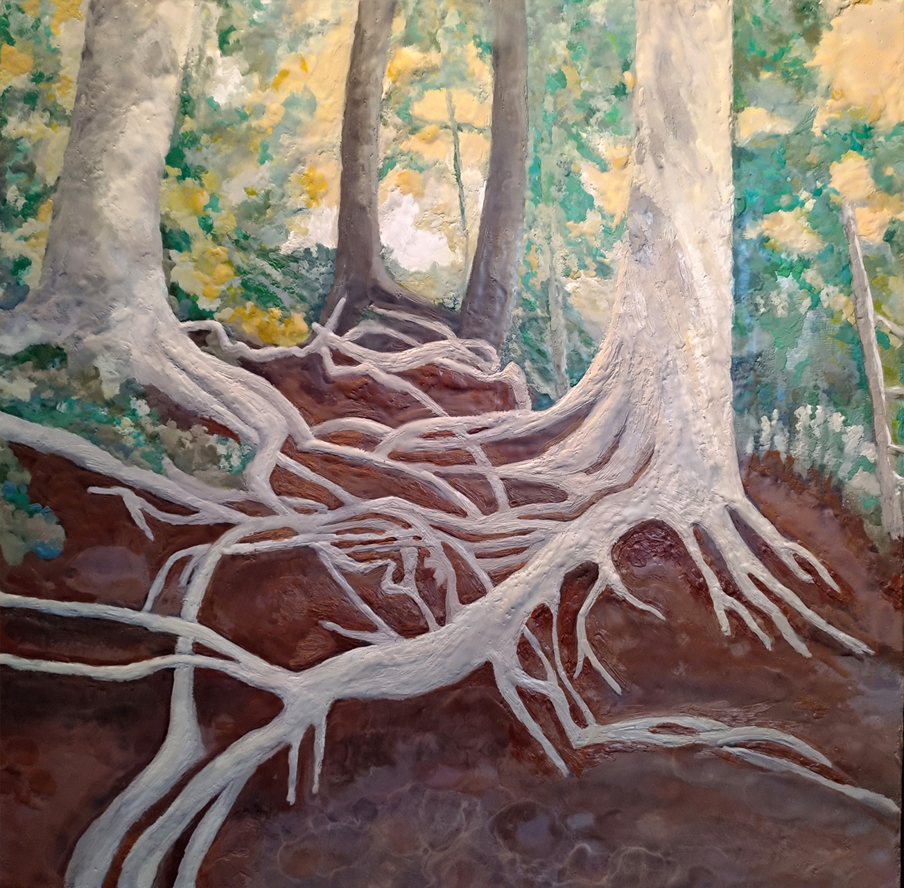 Forêt du Windigo - Peinture encaustique 50.5 x 50.5 cm