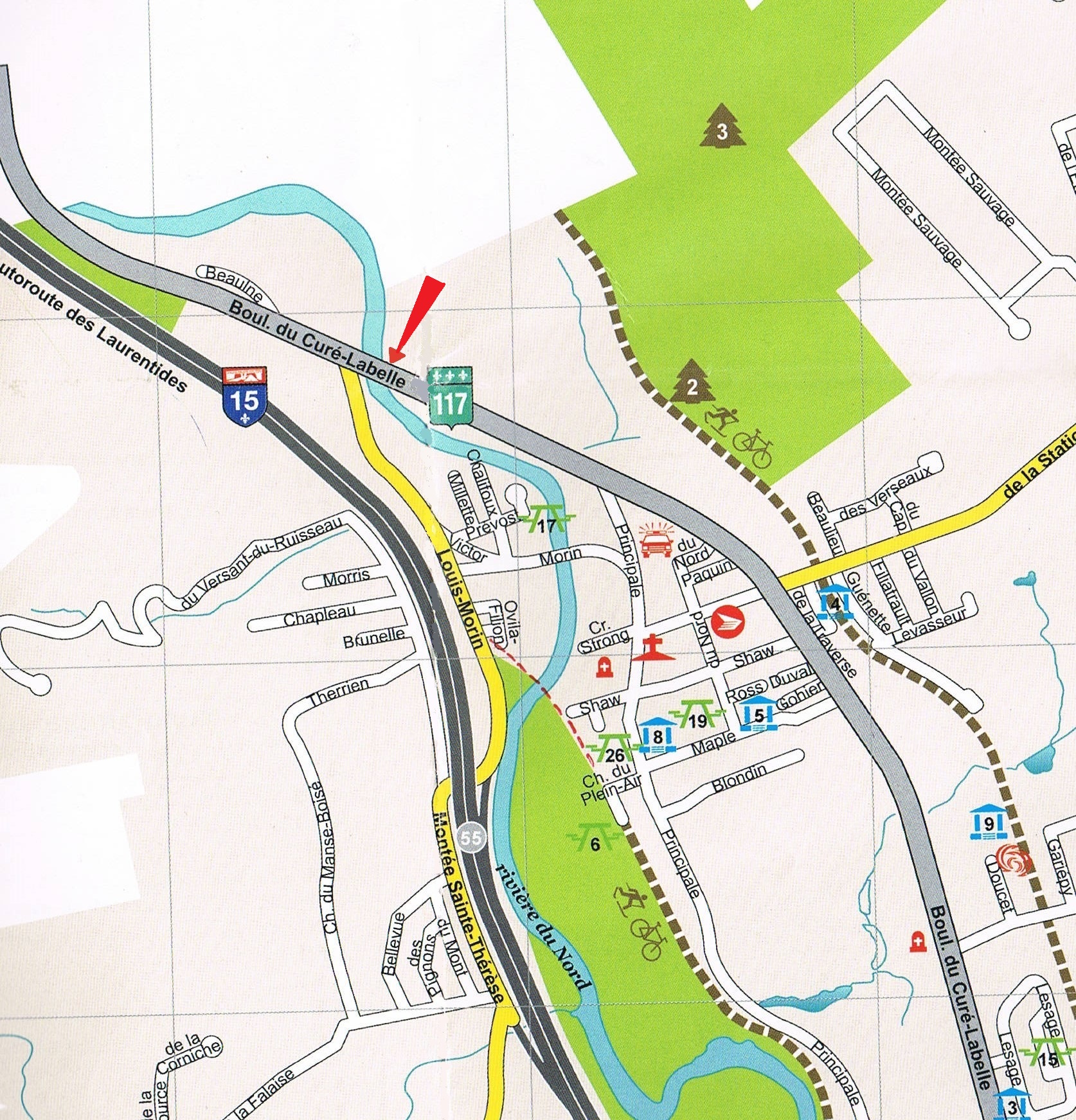 Localisation du pont sur la carte d'aujourd'hui