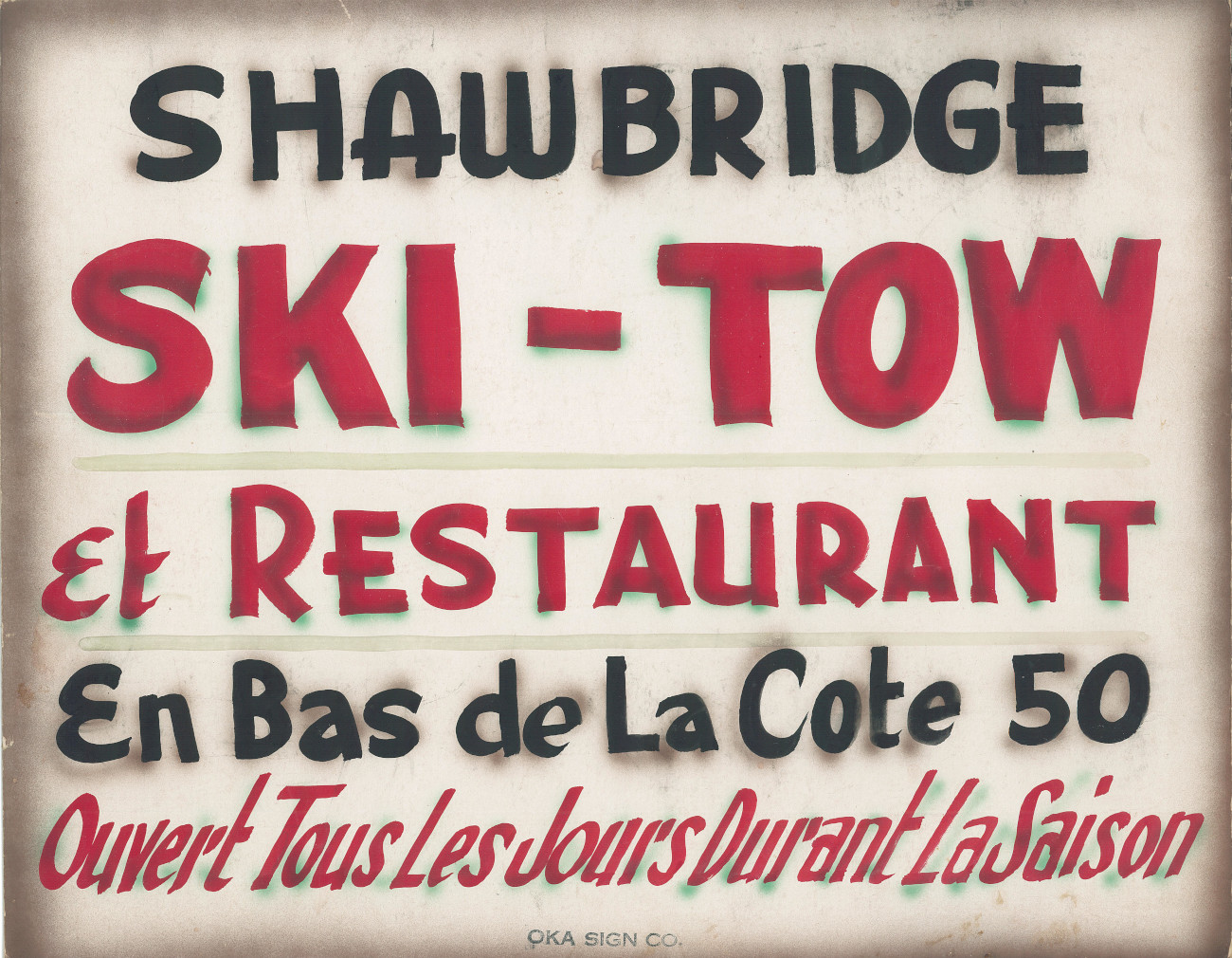 Affiche du restaurant et du remonte-pente de la Côte à Richer (Ski-Tow) - Collection Famille Richer
